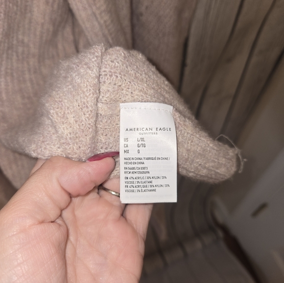 American Eagle Open Front Cardigan L/XL Blush Knit Pockets - Picture 4 of 6